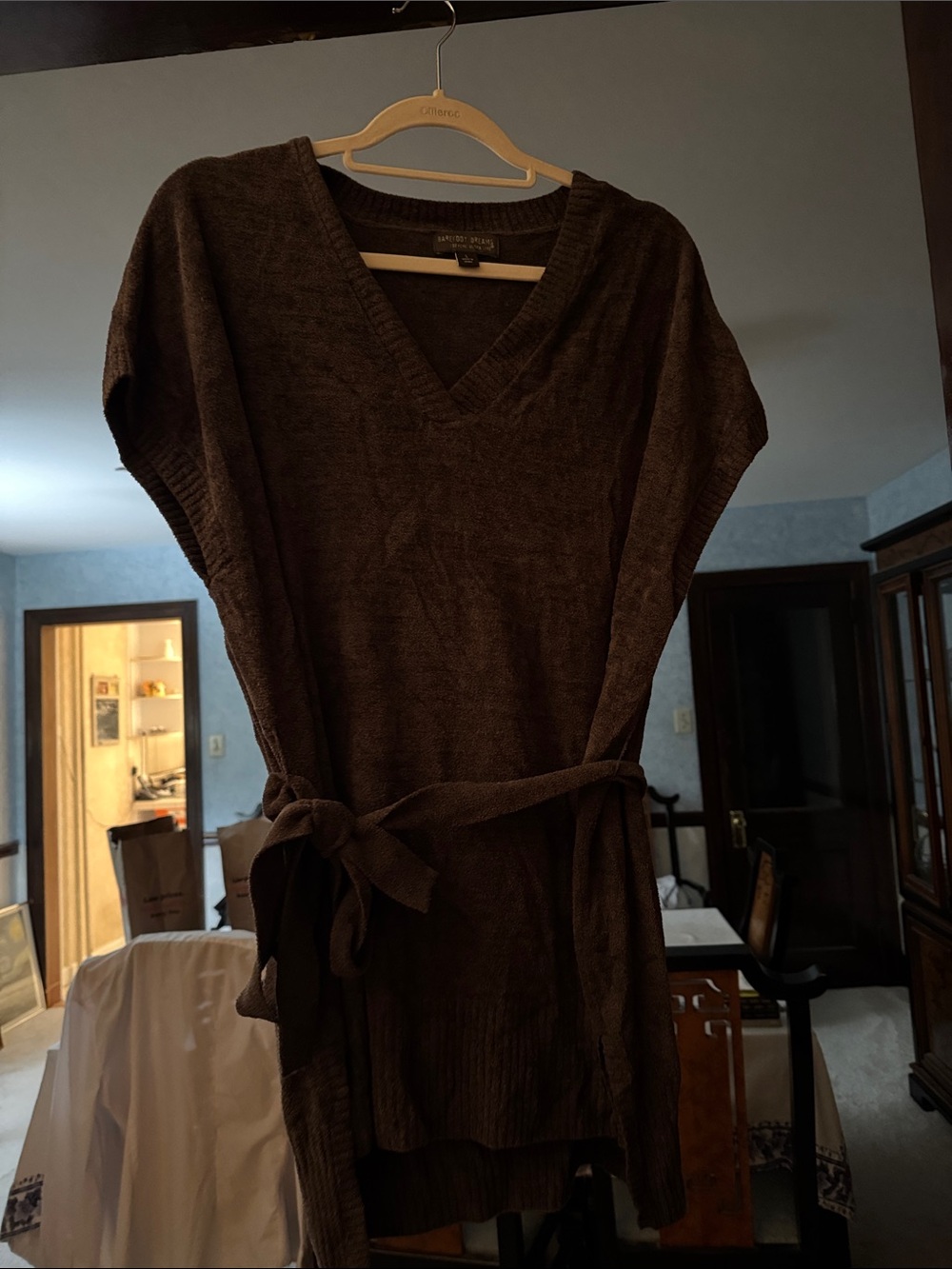 Grey V-Neck Knit Belted Tunic sleeveless top